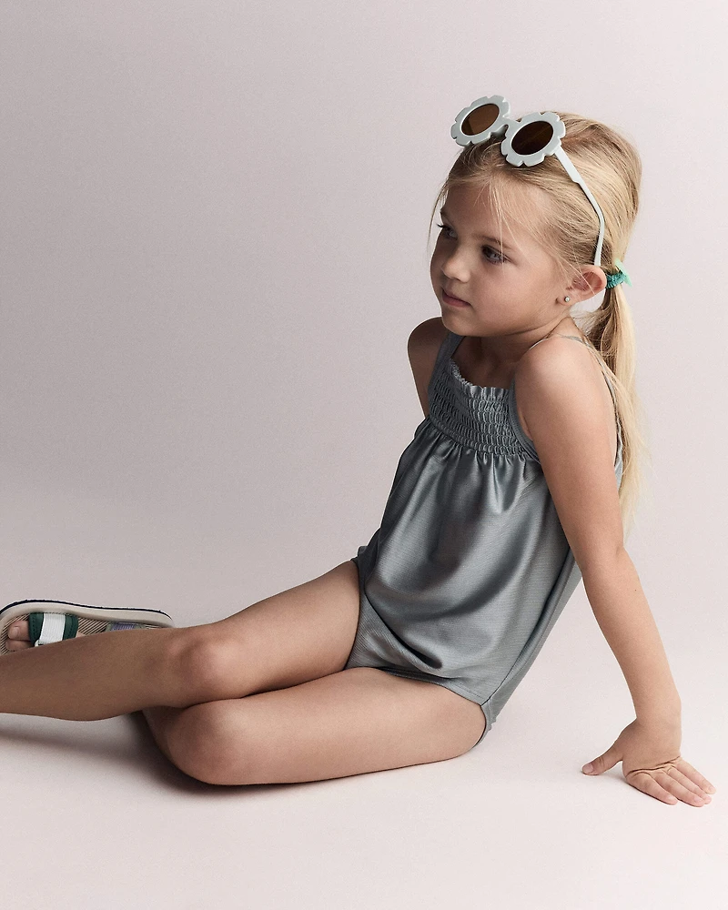 Toddler Girl Smocked One-Piece Swimsuit - Pale Blue