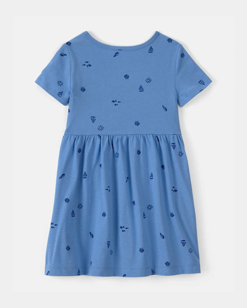 Toddler Girl Seashell Short-Sleeve Dress - Blue