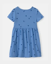 Toddler Girl Seashell Short-Sleeve Dress - Blue