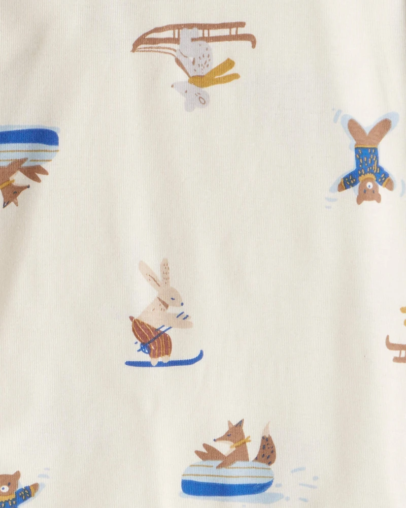 Baby Boy Woodland Print Cotton Long-Sleeve Snug Fit 4-Piece pyjamas - White/Blue