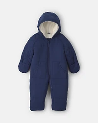 Baby Boy Solid Quilted Pramsuit- Navy
