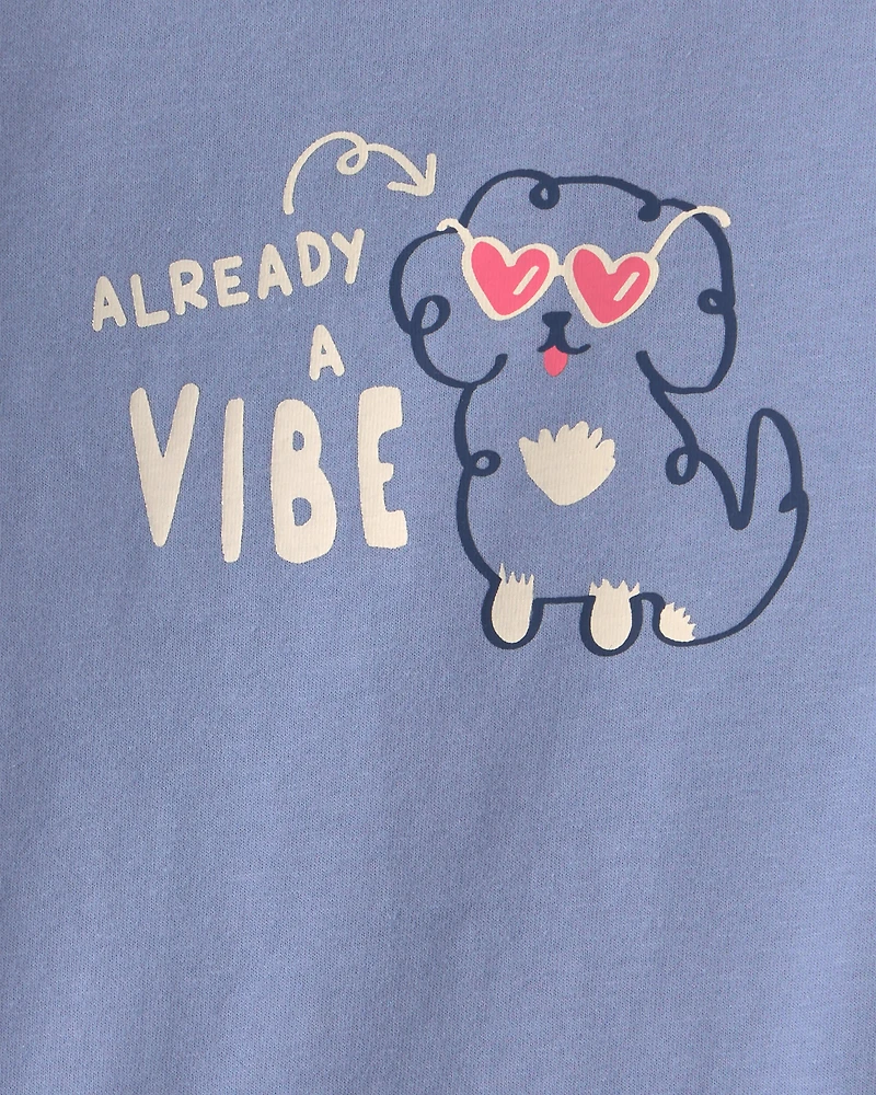 Baby Girl 'Already A Vibe' Dog Long-Sleeve Graphic Bodysuit - Blue