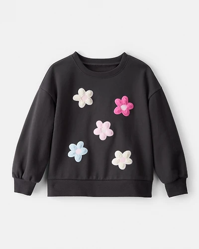 Toddler Girl Floral French Terry Long-Sleeve Pullover Sweatshirt - Black