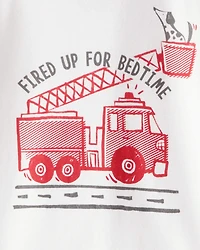 Toddler Boy Firetruck Print 100% Cotton Long-Sleeve 4-Piece Pyjamas - Red/White