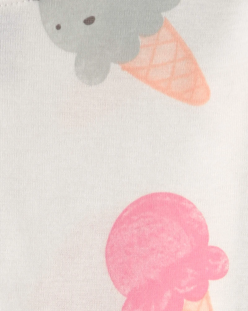 Toddler Girl Ice Cream 100% Cotton Short-Sleeve Snug Fit 4-Piece Pyjama Set - Pink/Ivory