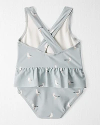 Baby Girl Recycled Seagull-Print Ruffle Swimsuit