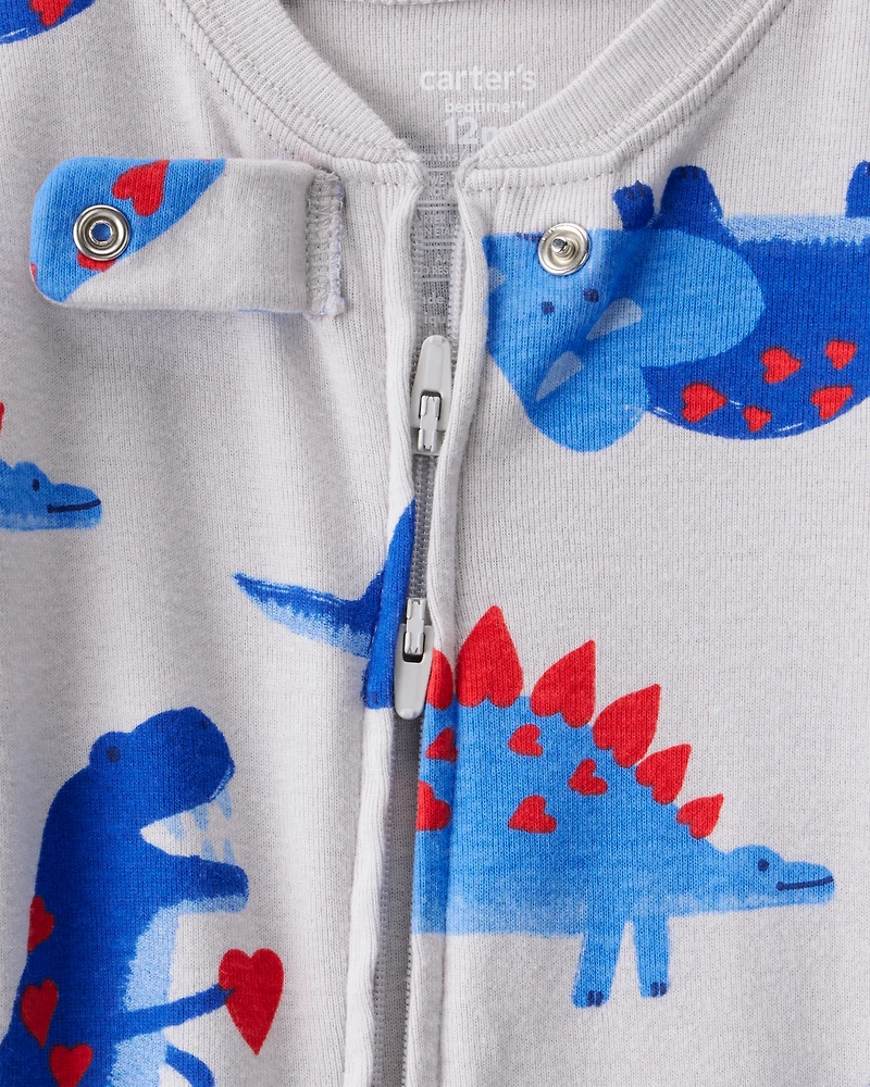 Baby Boy Dinosaur 100% Cotton Snug Fit 2-Way Zip Footie 1-Piece Pyjamas - Grey