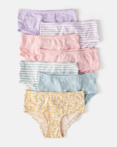 Toddler Girl 7-Pack Heart Print Brief Underwear - Blue/Purple/Pink