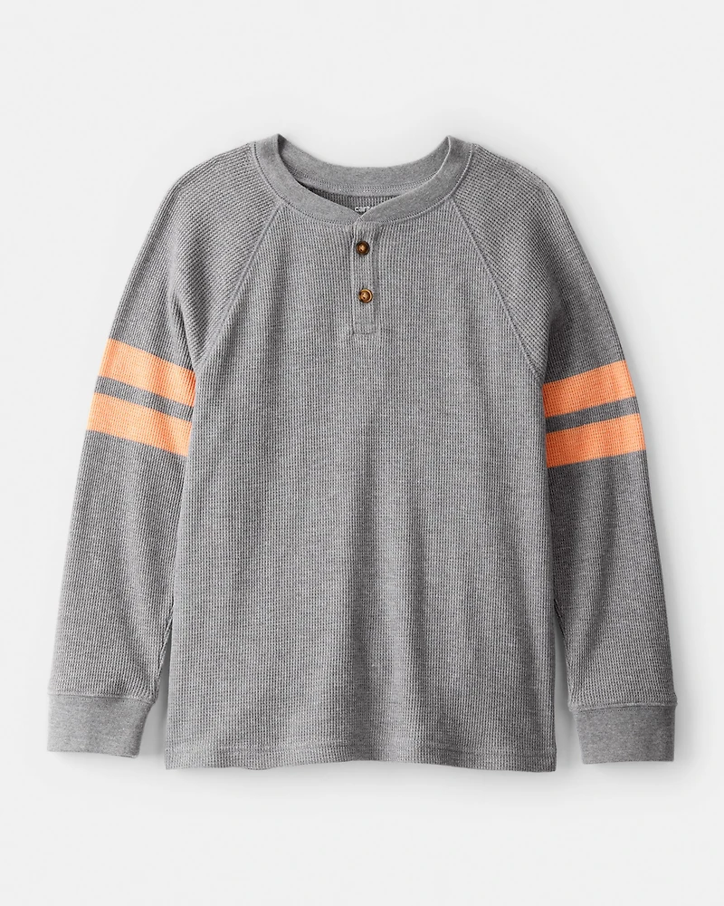 Boys Stripe Thermal Long-Sleeve Henley T-Shirt - Grey
