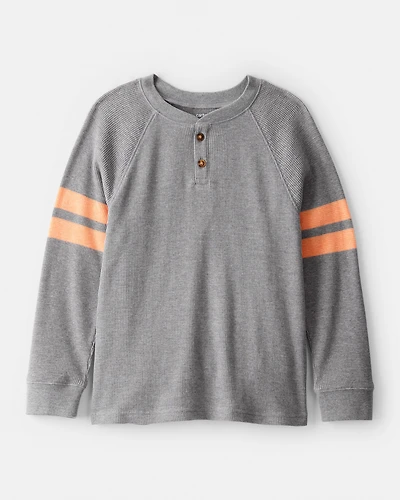Boys Stripe Thermal Long-Sleeve Henley T-Shirt - Grey