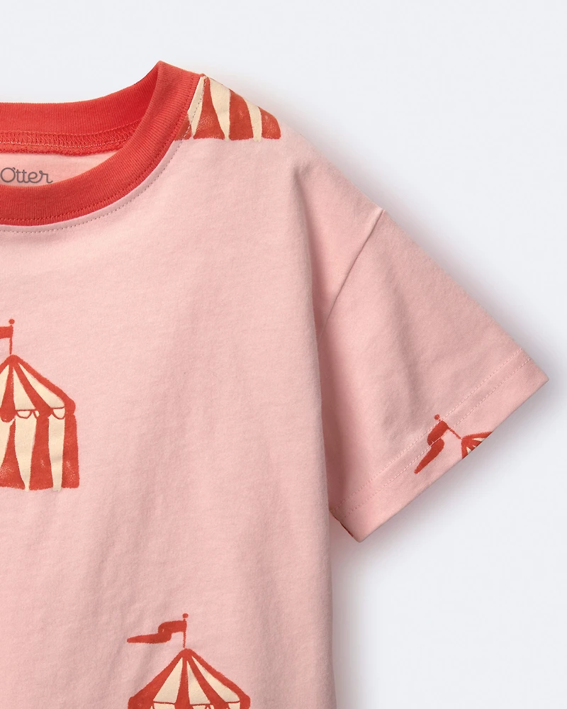 Toddler Girl Relaxed Graphic Tee Big Top Print - Light Pink