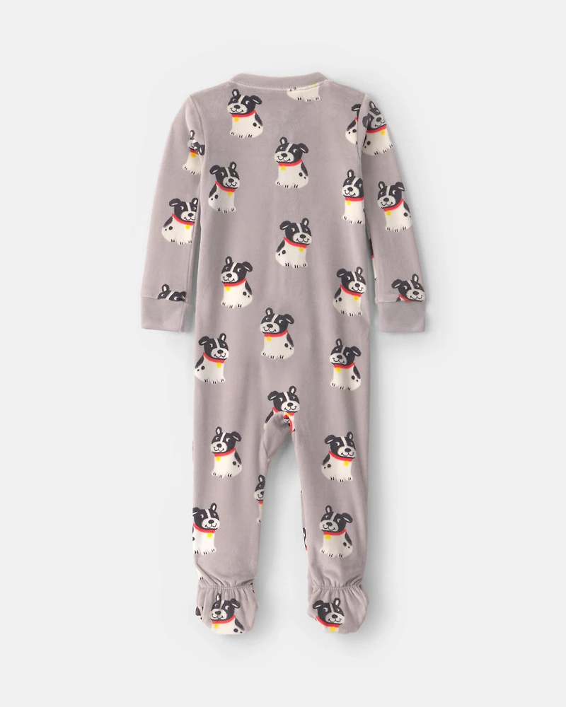 Baby Boy 1-Piece Dog 2-Way Zip DreamPlush Snug Fit Footed Pyjama - Grey