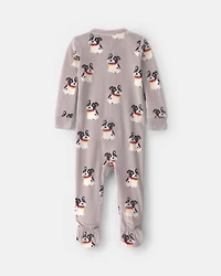 Baby Boy 1-Piece Dog 2-Way Zip DreamPlush Snug Fit Footed Pyjama - Grey