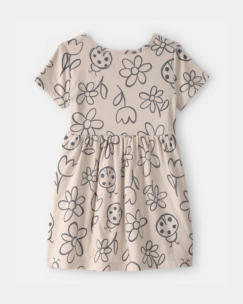 Toddler Girl Floral Ladybug Short-Sleeve Dress - Brown