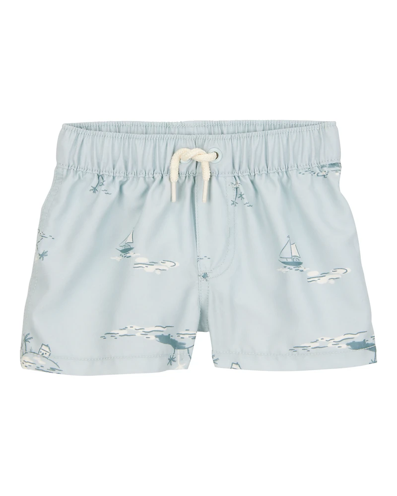 Baby 3-Piece Long-Sleeve Rashguard, Swim Trunk & Hat Set - Grey/Blue