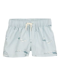 Baby 3-Piece Long-Sleeve Rashguard, Swim Trunk & Hat Set - Grey/Blue