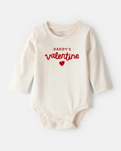 Baby Girl Daddy's Valentine Long-Sleeve Graphic Bodysuit - Cream