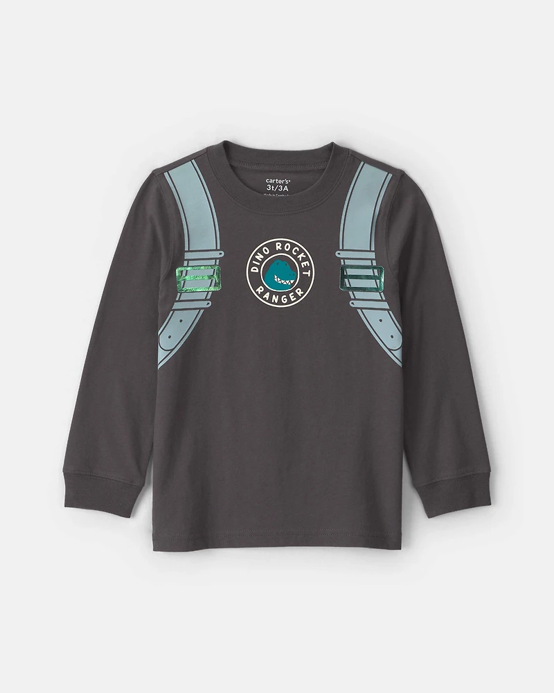 Toddler Boy Dino Jet Pack Long-Sleeve Graphic Tee - Grey