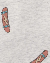 Boys Skateboard Cotton Short-Sleeve Snug Fit 4-Piece pyjama Set - Green/Brown