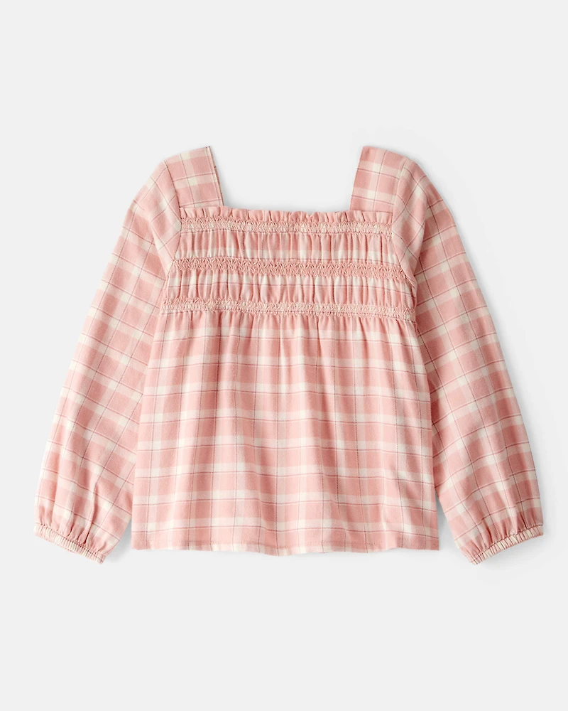 Toddler Girl Plaid Cotton Long-Sleeve Top - Pink