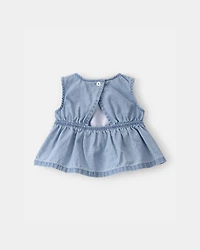 Baby Girl 3-Piece Cherry Chambray Sleeveless Top, Bodysuit & Short Set - Pink/Blue