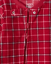 Baby Boy Plaid Print Fleece Loose Fit 1-Piece Pyjamas - Red