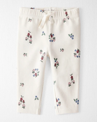 Baby Girl Organic Cotton Ribbed Knit Pants Berry Blossom Print
