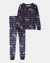 Boys Monster Truck DreamPlush Snug Fit 2-Piece Pajamas - Navy