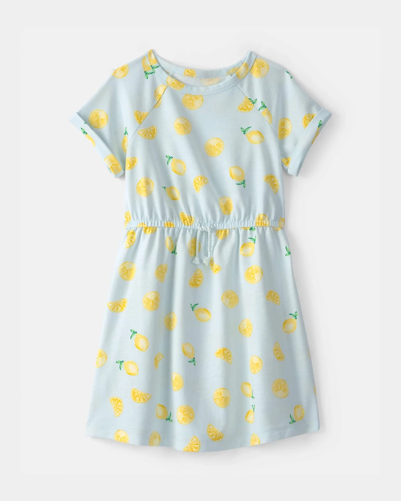 Girls Lemon French Terry Dress - Green/Yellow