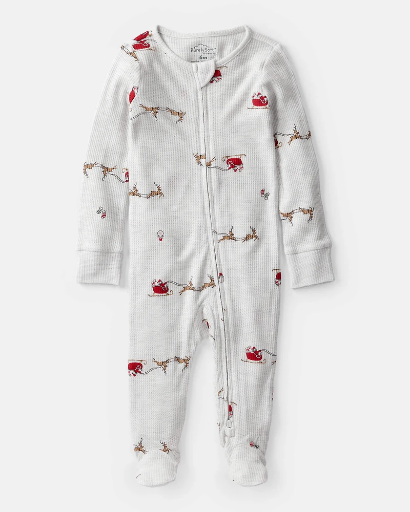 Baby Santa Print PurelySoft Long-Sleeve Sleeper pyjamas - Grey