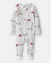 Baby Santa Print PurelySoft Long-Sleeve Sleeper pyjamas - Grey