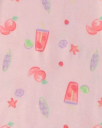 Girls Sunrise Club' Fruit 100% Cotton 4-Piece Pyjama Set - Pink