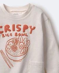 Toddler Crispy Rice Bowl' Long-Sleeve Relaxed Graphic Tee - Cream