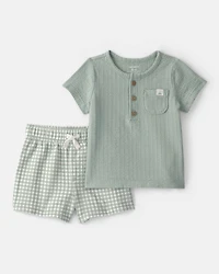 Baby 2-Piece Gingham Top & Short Set - Green
