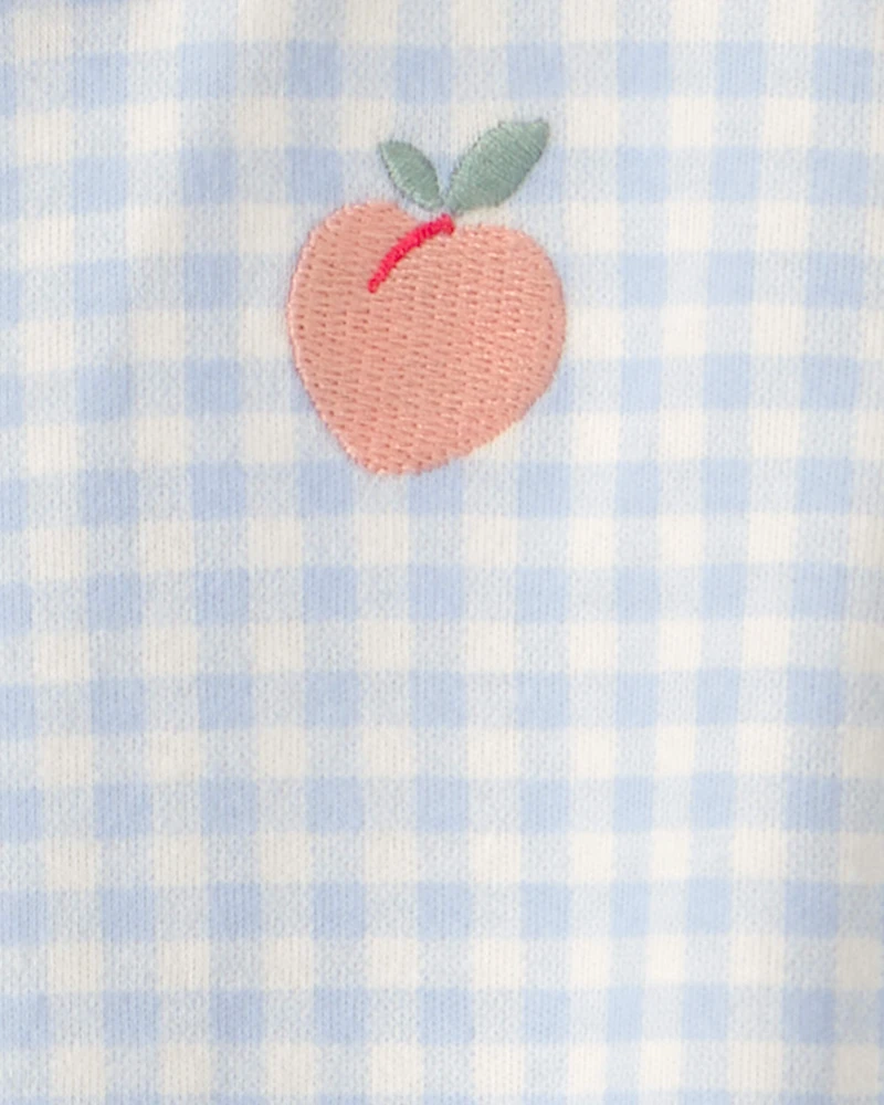 Baby Girl Peach Gingham 2-Way Zip 100% Cotton Sleeper - Blue