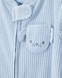 Baby Boy Dog Pocket 2-Way Zip Ribbed Sleeper pyjamas - Blue