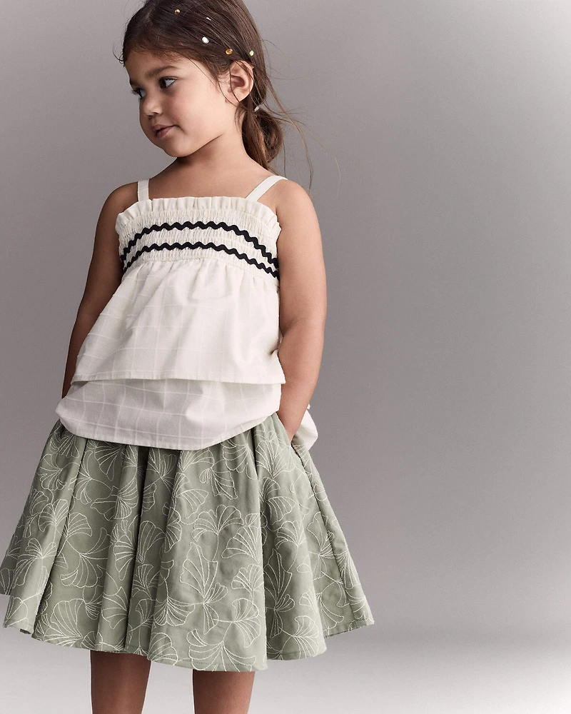 Toddler Girl Smocked Ric-Rac Tiered Top - Cream