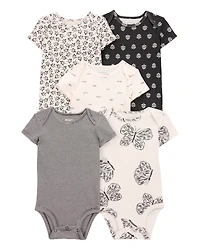 Baby Girl 5-Pack Striped Butterfly Short-Sleeve Cotton Bodysuits
