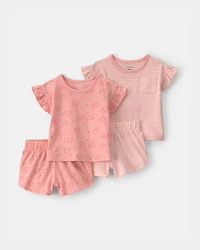 Baby Girl 4-Piece Crab Top & Short Set - Pink