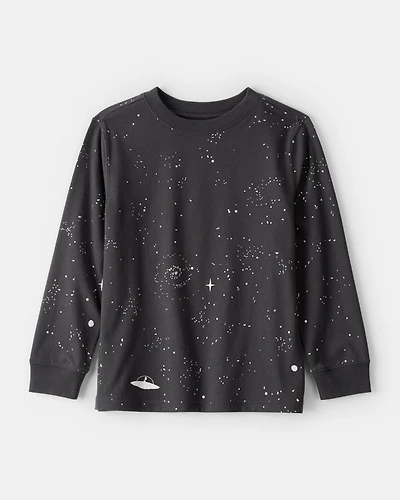 Boys Galaxy Print Long-Sleeve Graphic Tee - Black