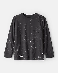 Boys Galaxy Print Long-Sleeve Graphic Tee - Black