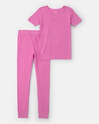 Girls PurelySoft Short-Sleeve Snug Fit 2-Piece Pyjama Set - Pink