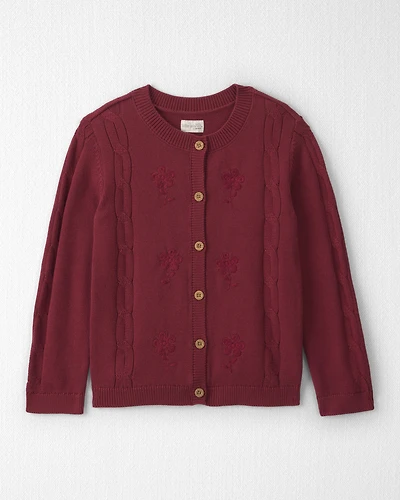 Girls Organic Cotton Sweater Knit Embroidered Cardigan