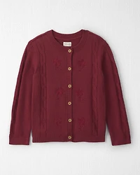 Girls Organic Cotton Sweater Knit Embroidered Cardigan