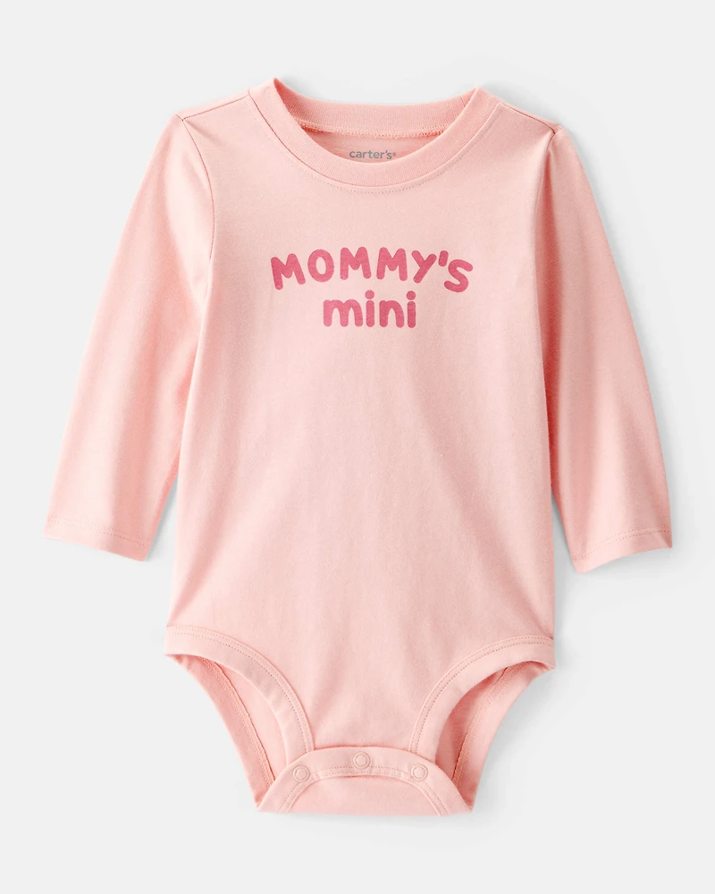 Baby Girl Cotton Long-Sleeve Graphic Bodysuit - Pink
