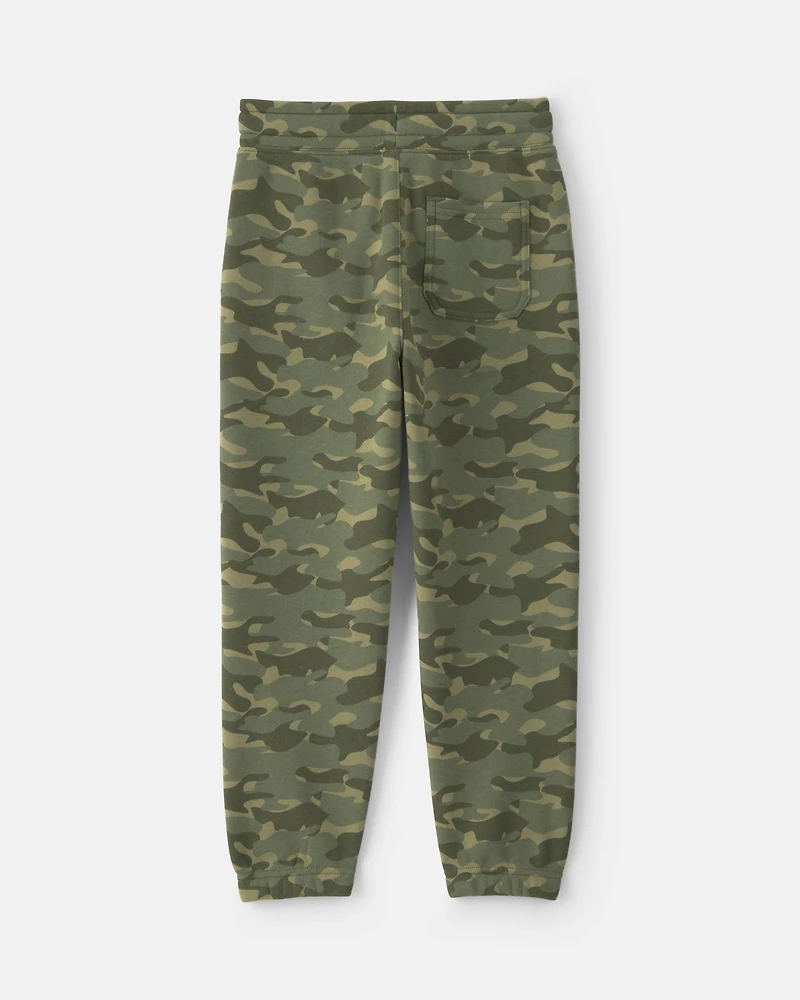 Boys Camo Fleece Joggers - Olive Green