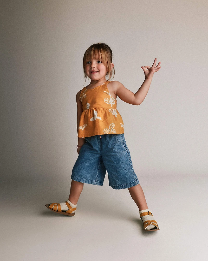 Toddler Girl Wide-Leg Cropped Pant Chambray