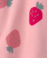 Girls Strawberry Fleece Long-Sleeve 1-Piece Pyjamas - Pink