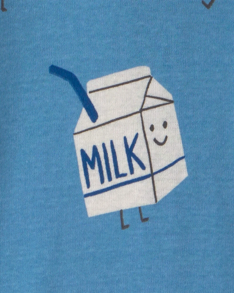 Baby Boy 1-Piece Milk & Cookies 2-Way Zip 100% Cotton Snug Fit Pyjama - Blue