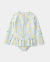 Toddler Girl 1-Piece Lemon Rashguard Swimsuit - Blue